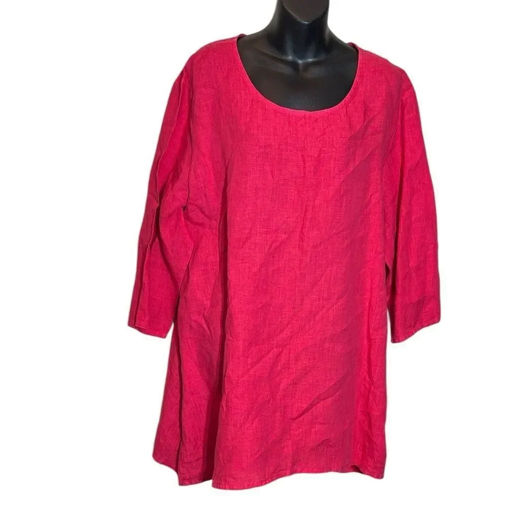 Bryn walker women’s xl pink 100% linen tunic top half sleeve capsule minimalist